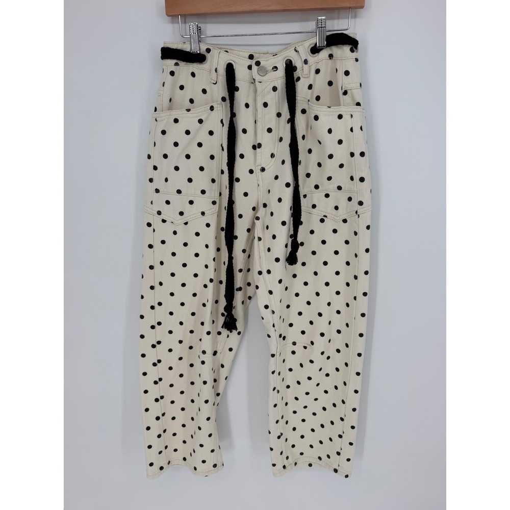 bohme Polka Dot Jeans S Ivory rope belt High Rise Whimsical Boho